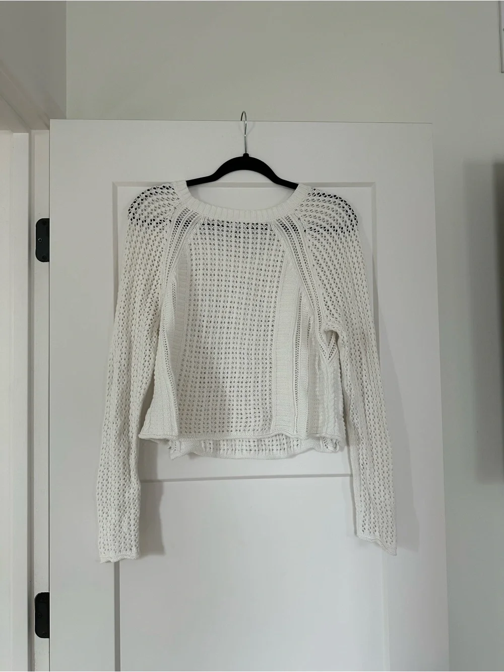 aerie White Open-Knit Scoop Neck Sweater